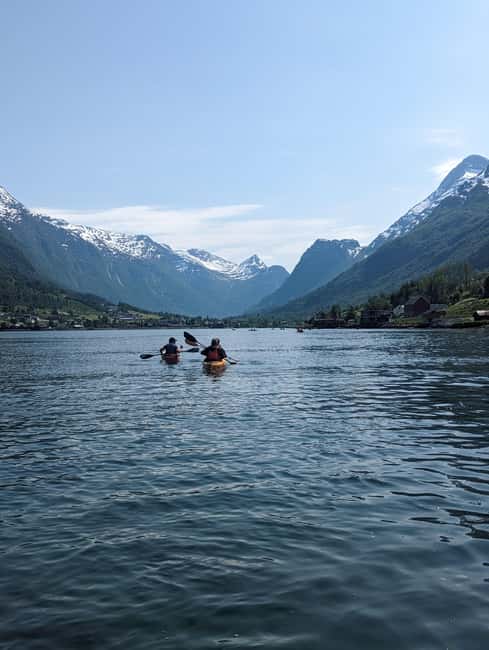 Olden: Guided beginner friendly fjord kayaking.Local company - The first 20 minutes: safety, clothing, and preparation