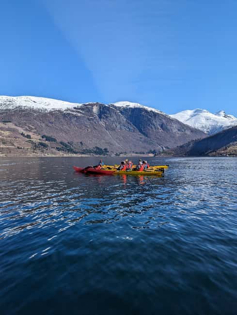 Olden: Guided beginner friendly fjord kayaking.Local company - What the scenery feels like from a kayak