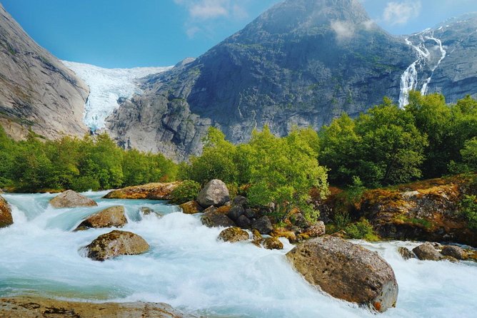 Olden Shore Excursion: the Amazing Briksdal Glacier - The uphill trail brings the waterfalls