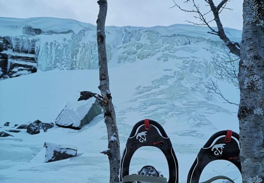 Snowshoeing Adventure to the Enchanting Frozen Waterfall - Learning to walk on snowshoes