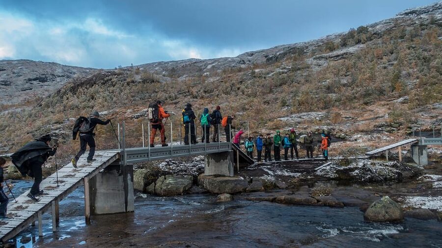 Trolltunga Autumn Hike Go Viking - Micro spikes, snowshoes, and the steep first climb