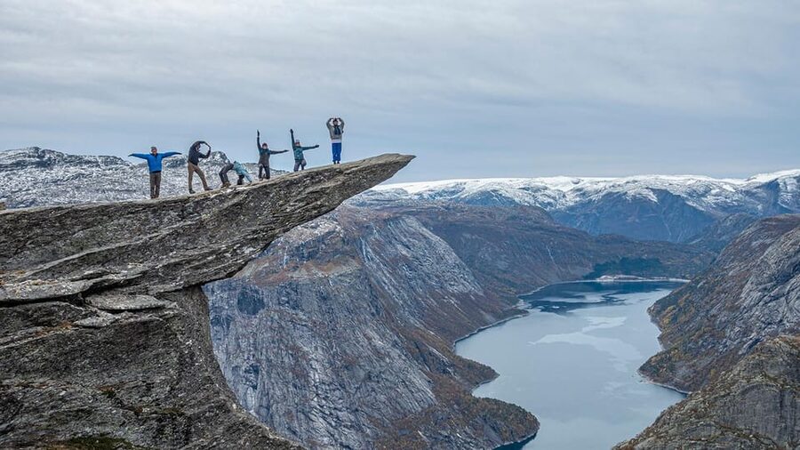 Trolltunga Autumn Hike Go Viking - Reaching Trolltunga in its winter suit