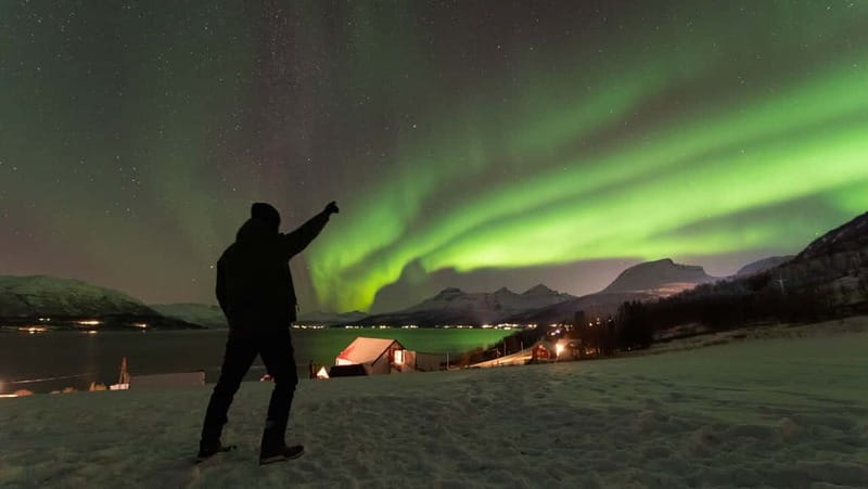 Tromsø: Aurora Safari Chase by big bus with Camp meal - Guides who make a large group feel manageable