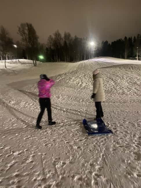 Tromsø: Snow Sledding, Mini Skiing, Lasso and Reindeer Hides - Mini Skis Add a Different Kind of Challenge